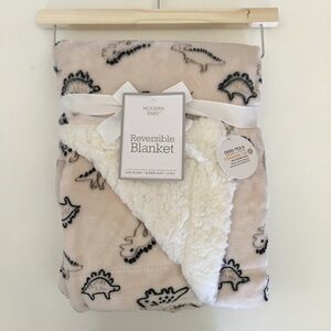 NEW Baby Blanket Dinosaur Print Reversible Sherpa Cozy Baby Gift | Modern Baby